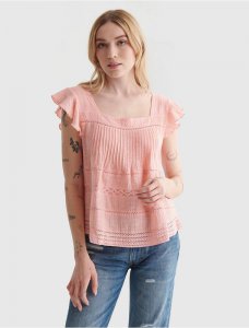 SHORT SLEEVE SQUARE NECK EYELET TOP | Lucky Brand