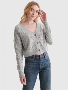 LACE-KNIT CROPPED V-NECK CARDIGAN | Lucky Brand