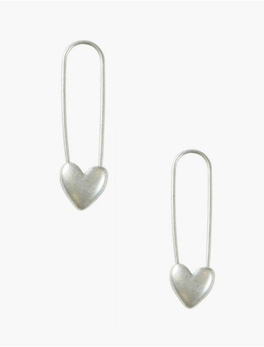 SILVER SAFETY PIN HEART EARRINGS | Lucky Brand
