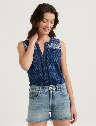 BORDER PRINT BUTTON DOWN TOP | Lucky Brand