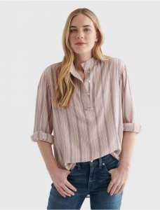 STRIPE POPOVER WOVEN BLOUSE | Lucky Brand