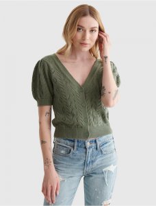 CROPPED SHORT SLEEVE V-NECK CARDIGAN | Lucky Brand