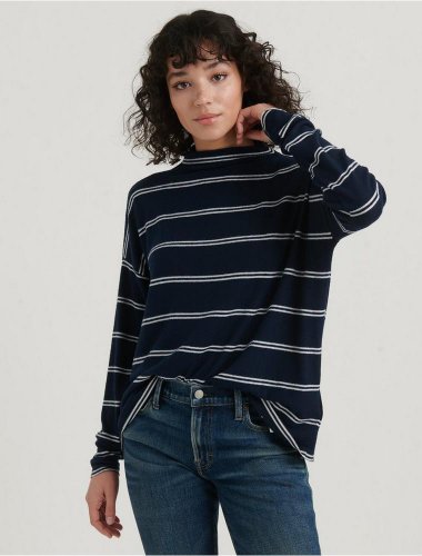 CLOUD JERSEY STRIPED MOCK NECK TOP | Lucky Brand