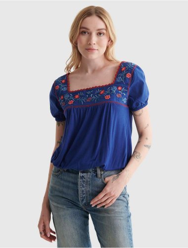 EMBROIDERED ANGLAISE SQUARE NECK BLOUSE | Lucky Brand
