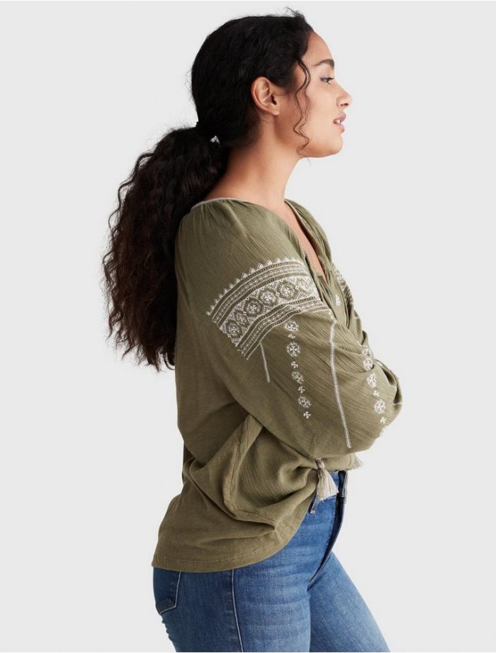 Embroidered Mixed Media Peasant Top Lucky Brand Outlet Shop 20.90