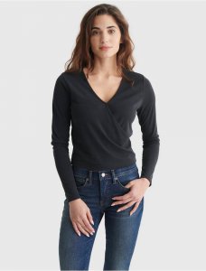 LONG SLEEVE SURPLICE RIB-KNIT TOP | Lucky Brand