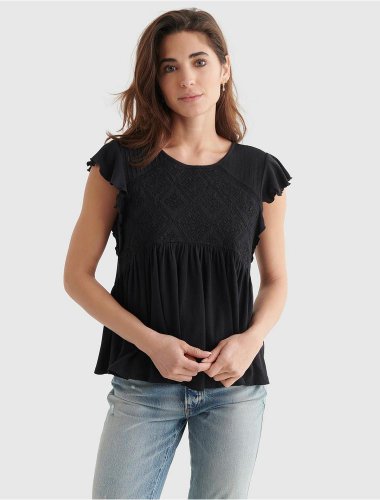 SHORT SLEEVE EMBROIDERED DOLMAN TOP | Lucky Brand