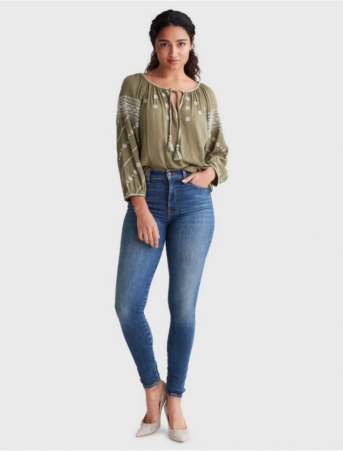 Embroidered Mixed Media Peasant Top Lucky Brand Outlet Shop 20.90