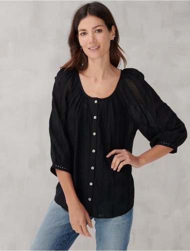 LACE INSET EMBROIDERED BUTTON TOP | Lucky Brand