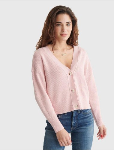 RIBBED V-NECK CROPPED CARDIGAN | Lucky Brand