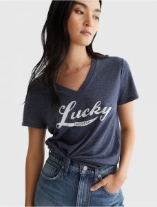 LOGO SCRIPT GRAPHIC V-NECK TEE | Lucky Brand