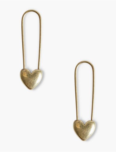 GOLD SAFETY PIN HEART EARRINGS | Lucky Brand