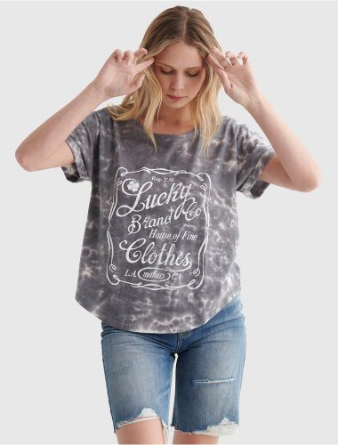LOGO LABEL GRAPHIC ROLLED SLEEVE TEE | Lucky Brand