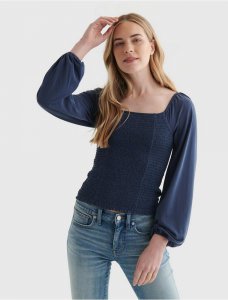 SMOCKED SQUARE NECK KNIT TOP | Lucky Brand