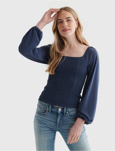 SMOCKED SQUARE NECK KNIT TOP | Lucky Brand