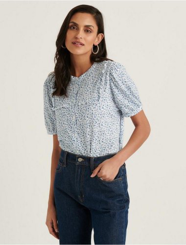 RUFFLE BIB SHORT SLEEVE TOP | Lucky Brand