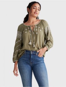 JANED MIXED MEDIA PEASANT TOP | Lucky Brand