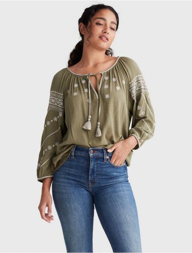 JANED MIXED MEDIA PEASANT TOP | Lucky Brand