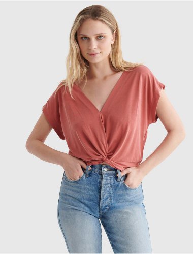 SANDWASH TWIST-FRONT V-NECK TOP | Lucky Brand