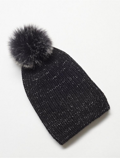 METALLIC POM POM BEANIE | Lucky Brand - Click Image to Close